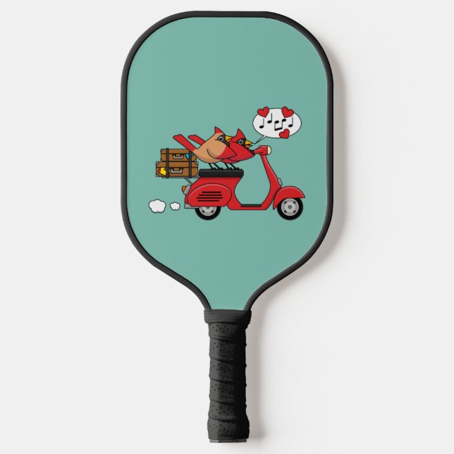 Red Kardinal Lovers on Scooter Pickleball Schläger (Vorderseite)