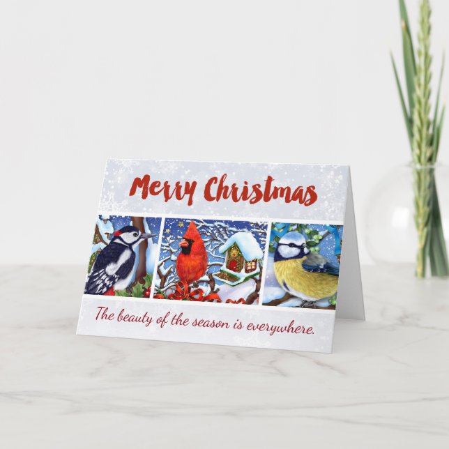 Red Kardinal Winter Birds Weihnachtskarte Feiertagskarte (Vorderseite)