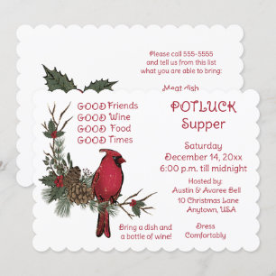 Red Kardinal Wreath Christmas Pot Luck Supper Einladung