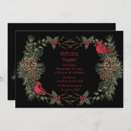 Red Kardinal Wreath Christmas Pot Luck Supper Einladung