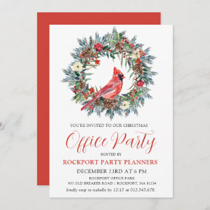 Red Kardinal Wreath Weihnachtsbüro Party Einladung