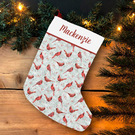 Red Kardinals Snowy Pine Pattern Weihnachten Kleiner Weihnachtsstrumpf