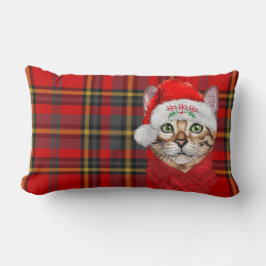 Red Kariert Abyssinian Christmas Cat Holiday Lendenkissen