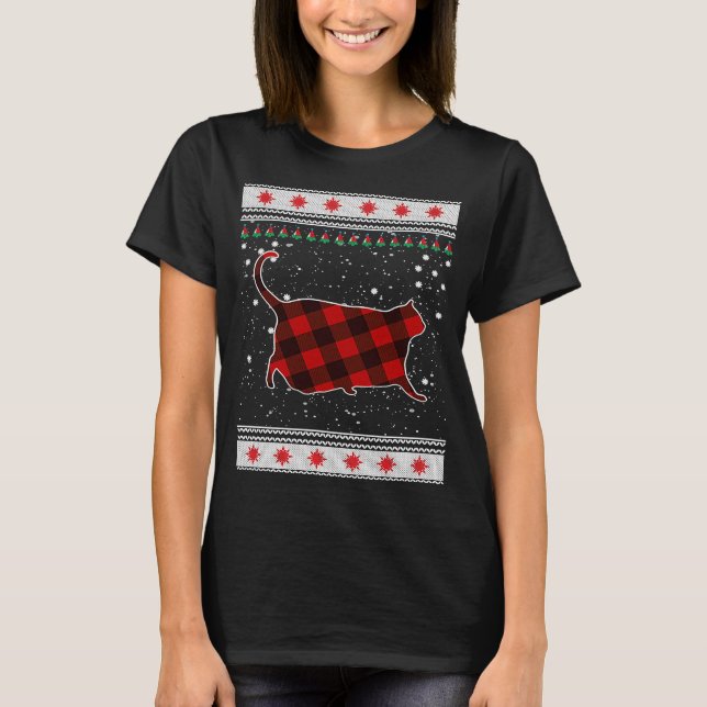 Red Kariert Animals cat Chonk Weihnachtskraut T-Shirt (Vorderseite)