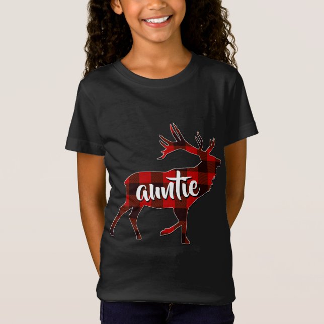 Red Kariert Auntie Buffalo Matching Family Rentier T-Shirt (Vorderseite)