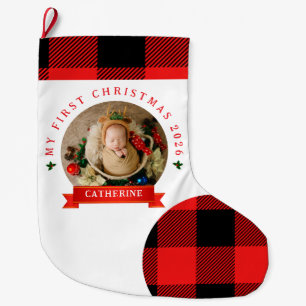 Red Kariert Baby's First Christmas 1 Foto Weihnach Großer Weihnachtsstrumpf