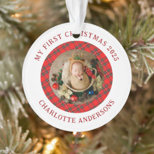 Red Kariert Baby's First Christmas Individuelle Na Ornament