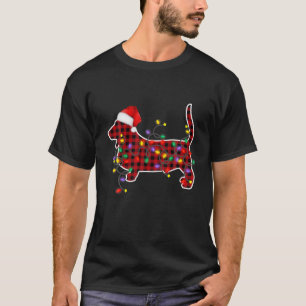 Red Kariert Basset Hound Hund Weihnachtslicht Paja T-Shirt