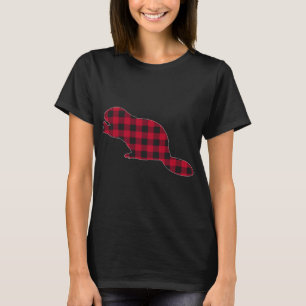 Red Kariert Beaver Christmas Matching Buffalo Fami T-Shirt