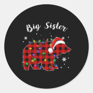 Red Kariert Big Sister Bear Buffalo Family Pajama Runder Aufkleber