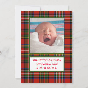 Red Kariert Birth Announcement Card Ankündigung