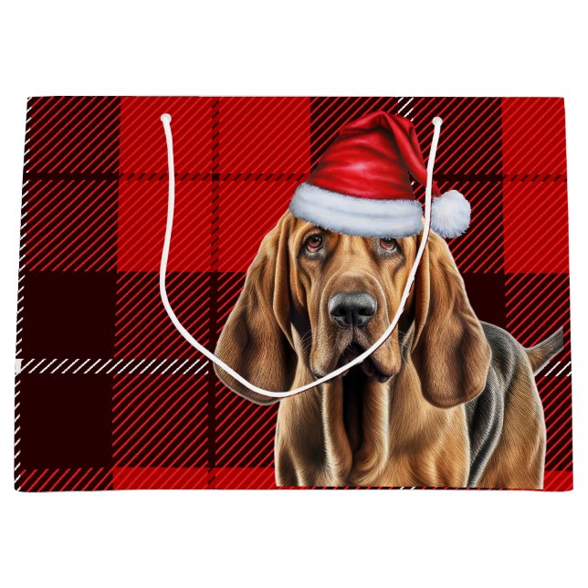 Red Kariert Bloodhound Hund Lover Holiday Große Geschenktüte (Vorderseite)
