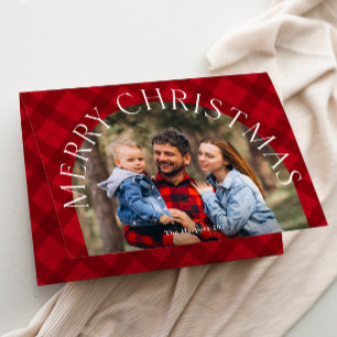 Red Kariert Boho Arch Frohe Weihnachts-Foto Feiertagskarte