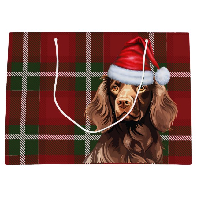 Red Kariert Boykin Spaniel Dog Lover Holiday Große Geschenktüte (Vorderseite)