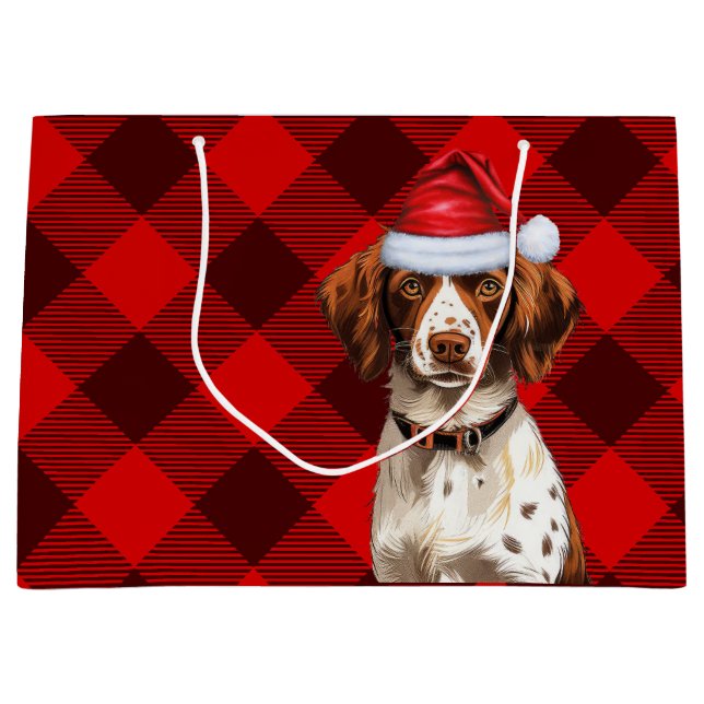 Red Kariert Brittany Spaniel Dog Lover Holiday Große Geschenktüte (Vorderseite)