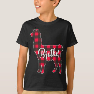 Red Kariert Brother Llama Christmas Matching Famil T-Shirt
