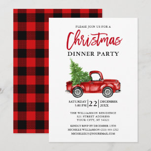 Red Kariert Brush Script Truck Weihnachts-Party Einladung