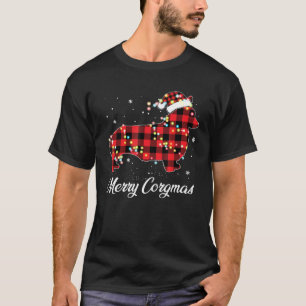 Red Kariert Buffalo Corgi Dog Merry Corgmas Christ T-Shirt