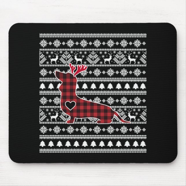Red Kariert Buffalo Dackel Dog Weihnachten Mousepad (Vorne)