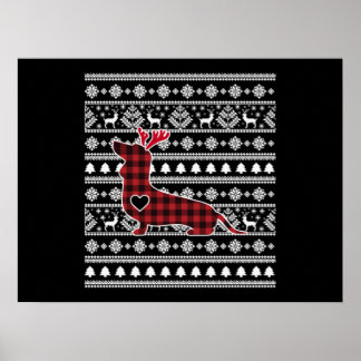 Red Kariert Buffalo Dackel Dog Weihnachten Poster