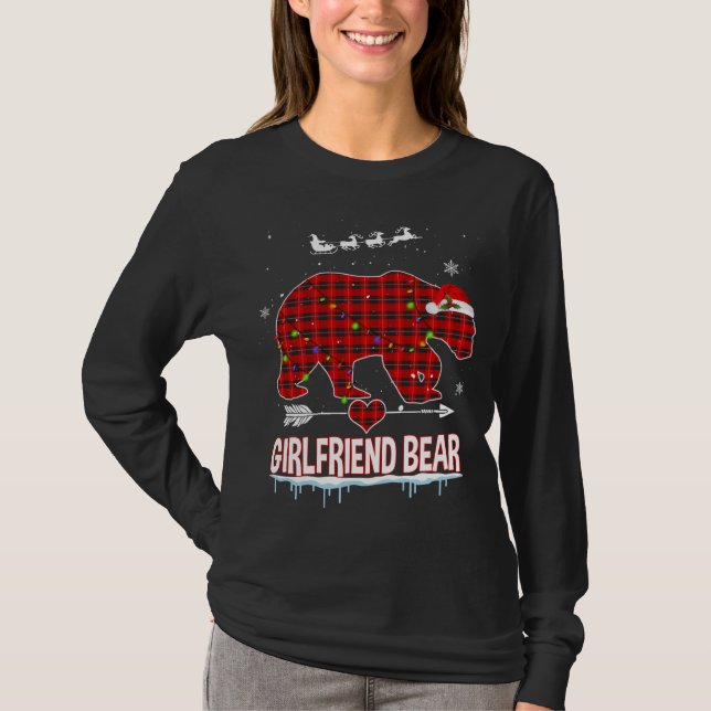 Red Kariert Buffalo Girlfriend Bear Christmas Paja T-Shirt (Vorderseite)