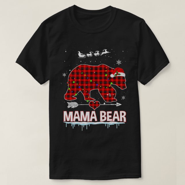 Red Kariert Buffalo Mama Bear Christmas Pajamas Fa T-Shirt (Design vorne)