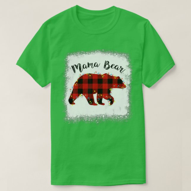 Red Kariert Buffalo Mama Bear Christmas Pajamas Fa T-Shirt (Design vorne)