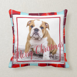 Red Kariert Bulldog Dog Foto Frohe Weihnachten Kissen