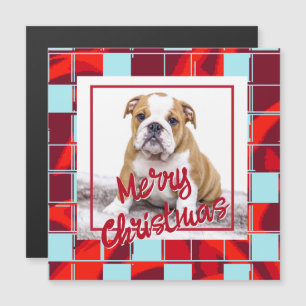 Red Kariert Bulldog Dog Foto Frohe Weihnachtsmagne Magnetkarte