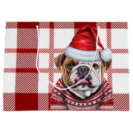Red Kariert Bulldog Lover Holiday Große Geschenktüte