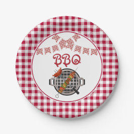 Red Kariert Bunting Banner GRILLEN Party Pappteller