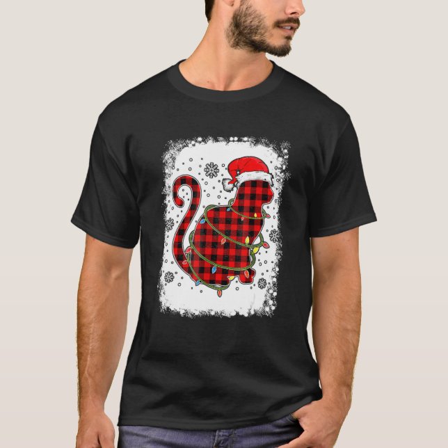 Red Kariert Cat Weihnachtsmannmütze Christmas Paja T-Shirt (Vorderseite)