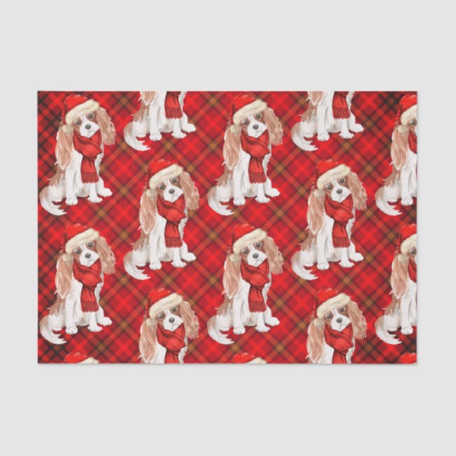 Red Kariert Cavalier King Charles Dog Weihnachten Seidenpapier (Vorderseite)