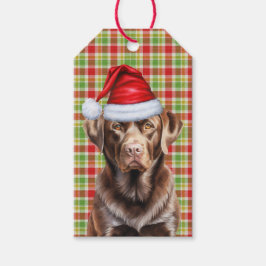 Red Kariert Chocolate Labrador Dog Weihnachten Geschenkanhänger