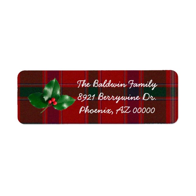 Red Kariert Christmas Address Labels (Vorne)