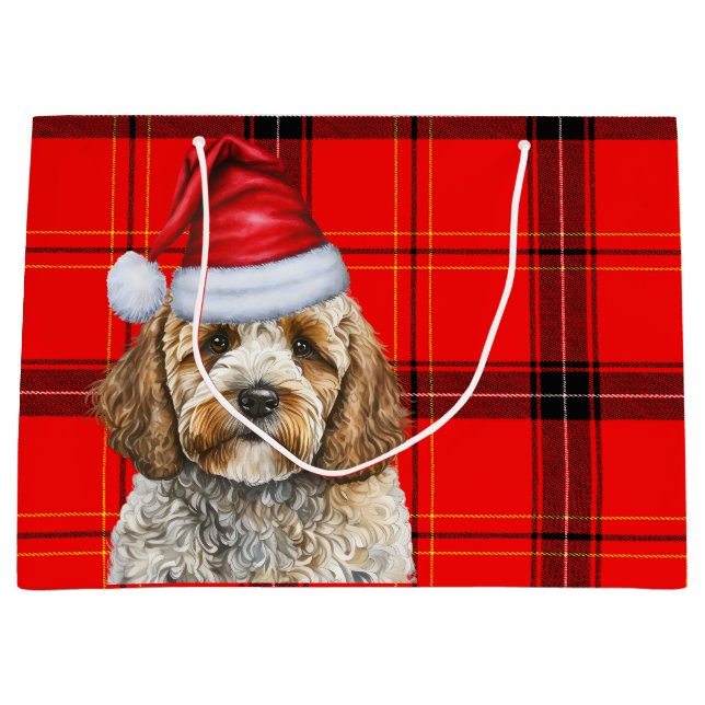 Red Kariert Christmas Cockapoo Dog Holiday Große Geschenktüte (Vorderseite)