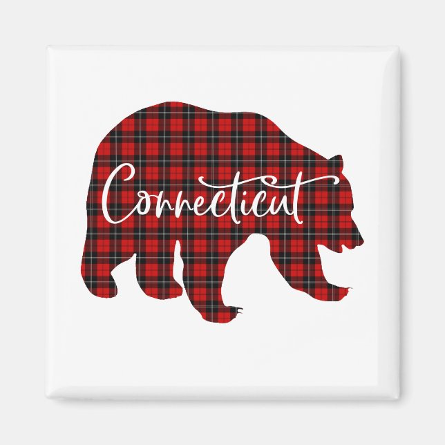 Red Kariert Connecticut Bär Matching Pajama Magnet (Vorne)
