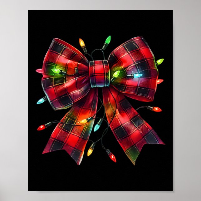 Red Kariert Coquette Bow Weihnachten Weihnachten W Poster (Vorne)