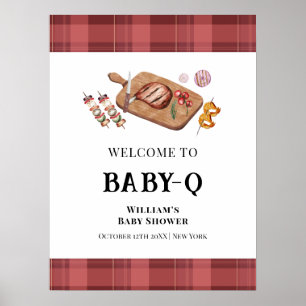 Red Kariert Country Baby Q Baby Dusche Willkommen Poster