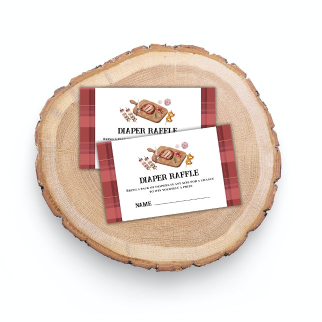 Red Kariert Country GRILLEN Diaper Raffle Baby Dus Begleitkarte (Red Plaid Country BBQ Diaper Raffle Baby Shower Enclosure Card)