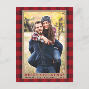 Red Kariert Couple Foto Frohe Weihnachts Kraft Postkarte