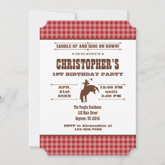 Red Kariert Cowboy Rodeo Geburtstagseinladung Einladung
