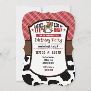 Red Kariert Cowhide Cowboy Birthday Einladung