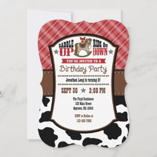 Red Kariert Cowhide Cowboy Birthday Einladung
