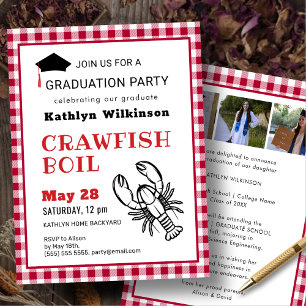 Red Kariert Crawfish Boil 3 Foto Graduation Party Einladung