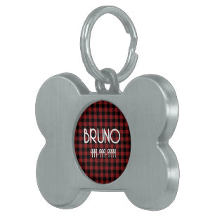 Red Kariert Custom Dog ID Tag Plate for Collars Tiermarke