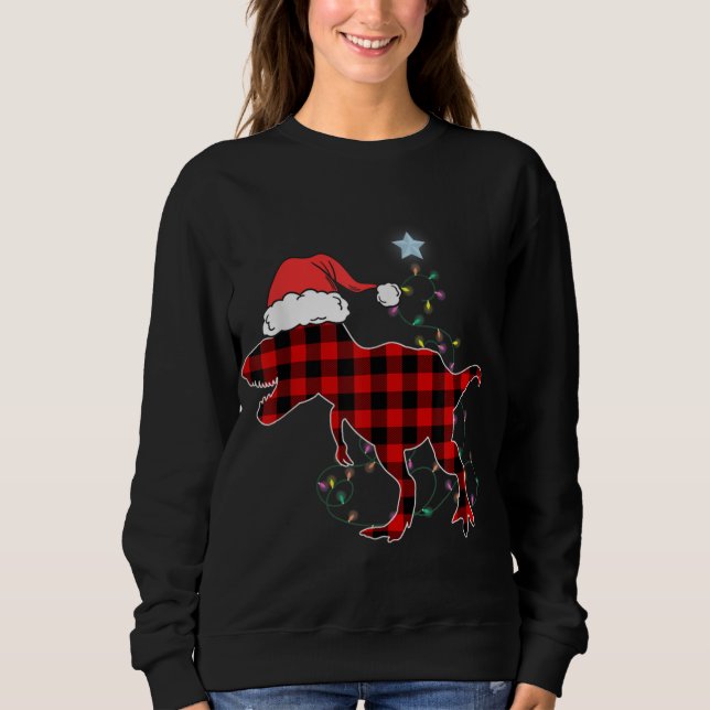 Red Kariert Dinosaur T Rex Christmas Lights Tree P Sweatshirt (Vorderseite)
