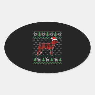 Red Kariert Dog Ugly Christmas Lights Boston Terri Ovaler Aufkleber