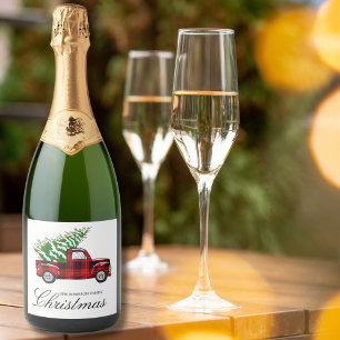 Red Kariert Elegante Script Vintag Truck Weihnacht