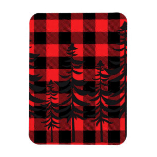 Red Kariert Evergreen Silhouette Magnet